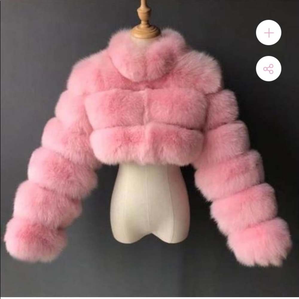 Crop fur jacket pink